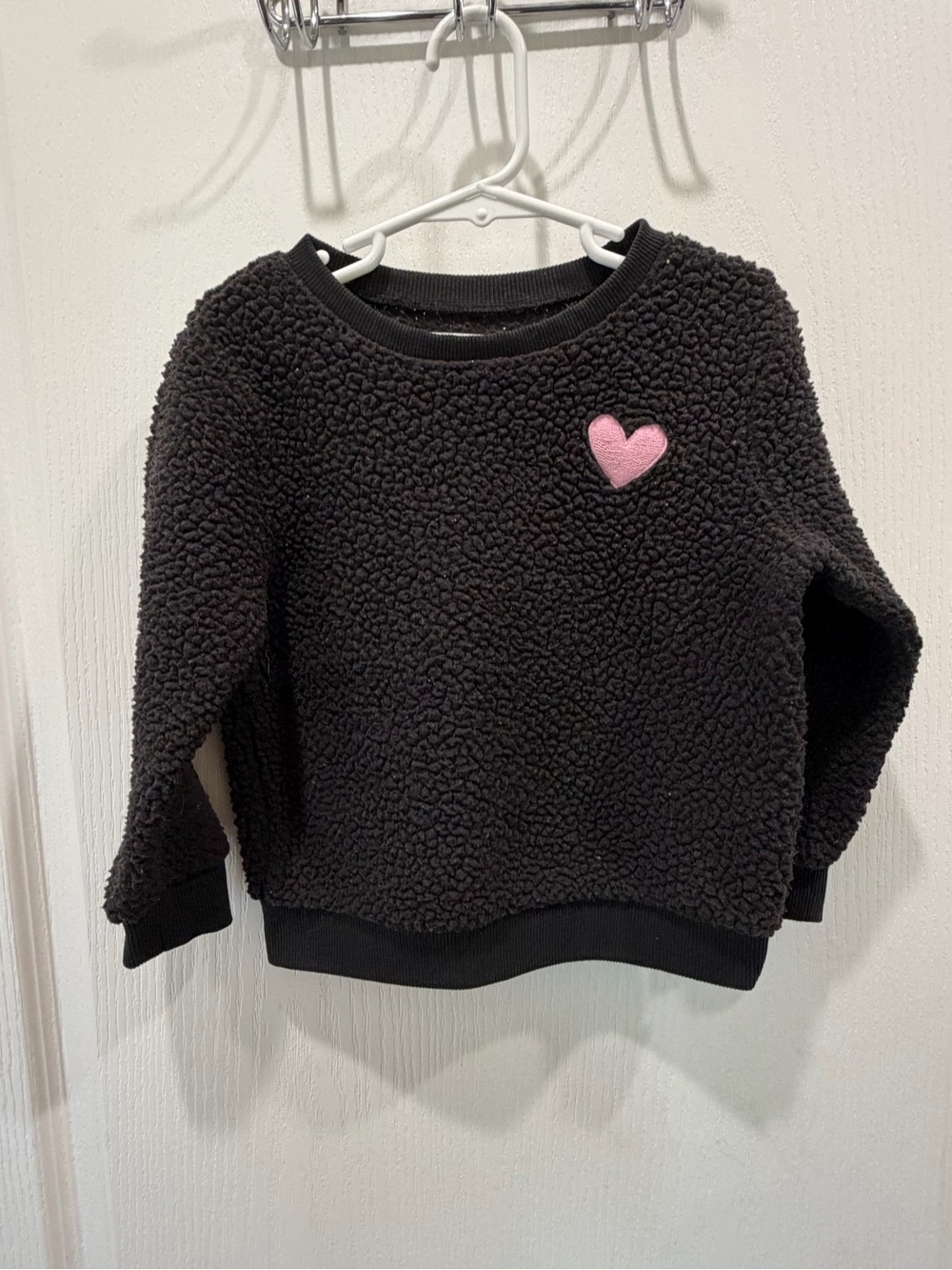 Old Navy Black Sherpa Pullover with Pink Heart Patch